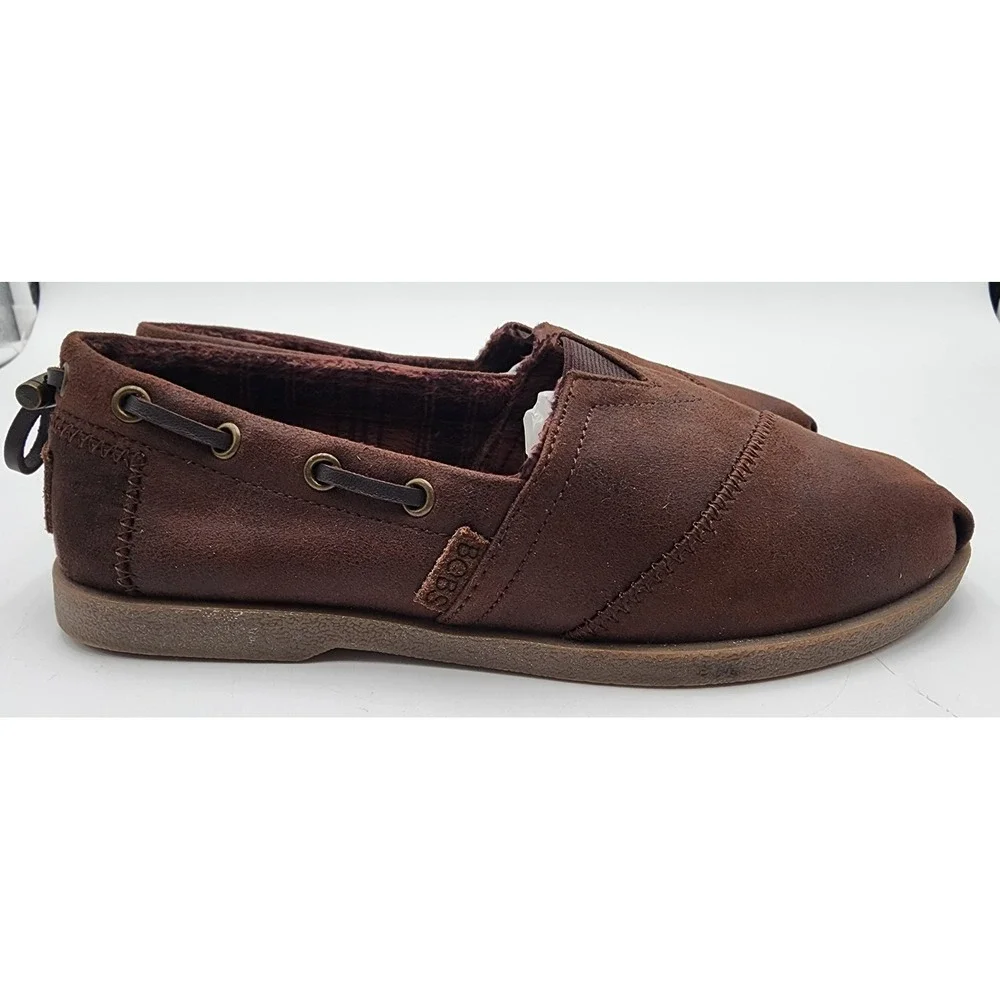 BOBS from Skechers Slip On Loafers Womens W7 Brown Faux Fur Lined 33731 EXC